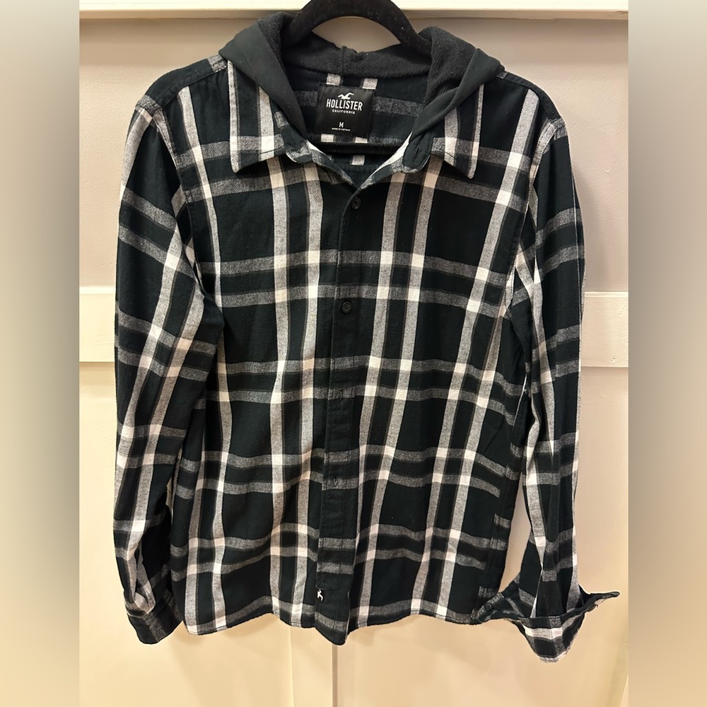 Hollister hooded button do flannel shirt w/hood size M